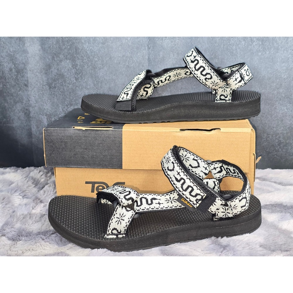 NWB Teva Original Universal Black White Geometric Strappy Sandals Womens 6